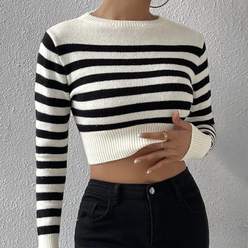 Wholesale Striped Short Knit Top for Women
